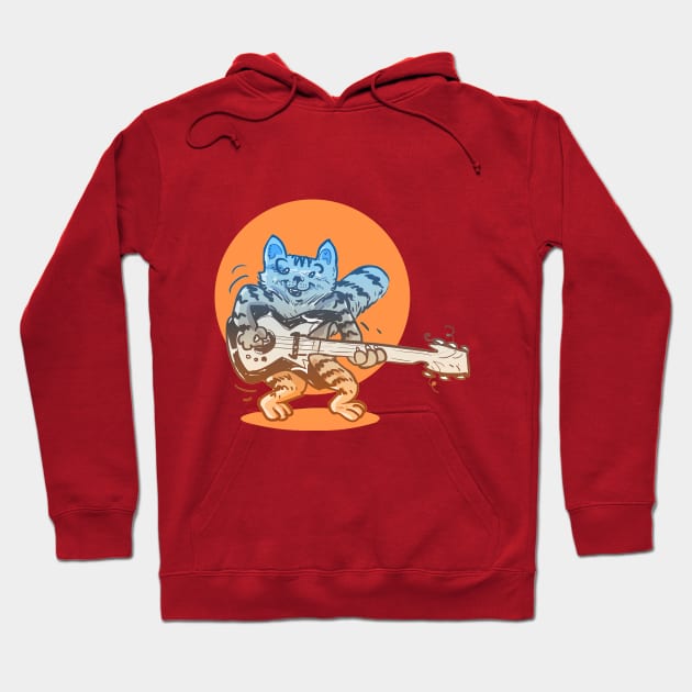 funny cat playing guitar cartoon Hoodie by anticute